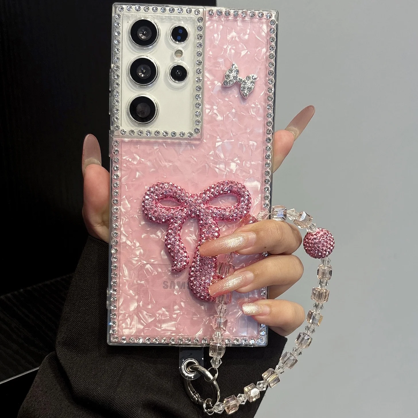 Diamond Bowknot Cover Funda For Samsung S26 Ultra Wrist Brac