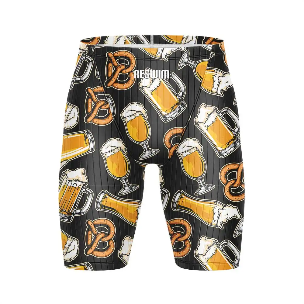 

New Summer Swimming Men's Jammers Athletic Practice Knee-Length Swimsuit Shorts Beach Surf Training Swim Trunks Quick Dry Jammer