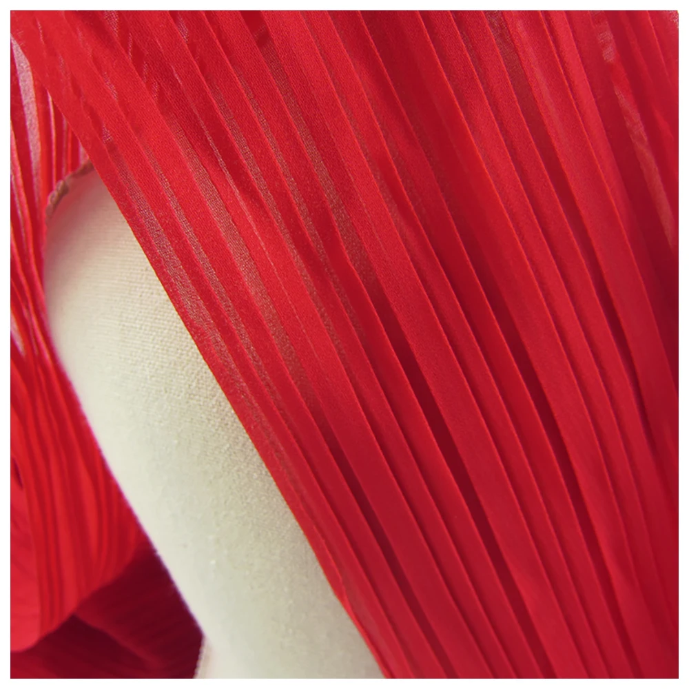 Red Ruffle Organ Pleated Pearl Chiffon Fabric Plisse fabric for Dress Skirt Costume Sewing Craft Materials 59 inches Wide LX178