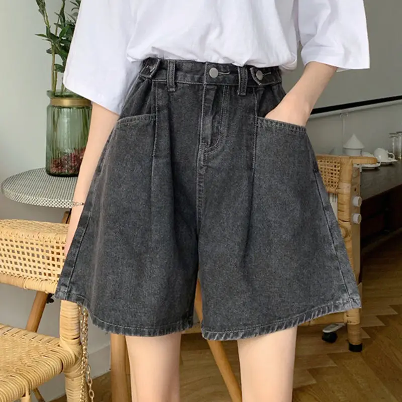 

Women's Wide Leg Denim Shorts, Monochromatic, Casual, High Waist, All-Match, Summer Fashion, Office, Lady Clothes, Trend