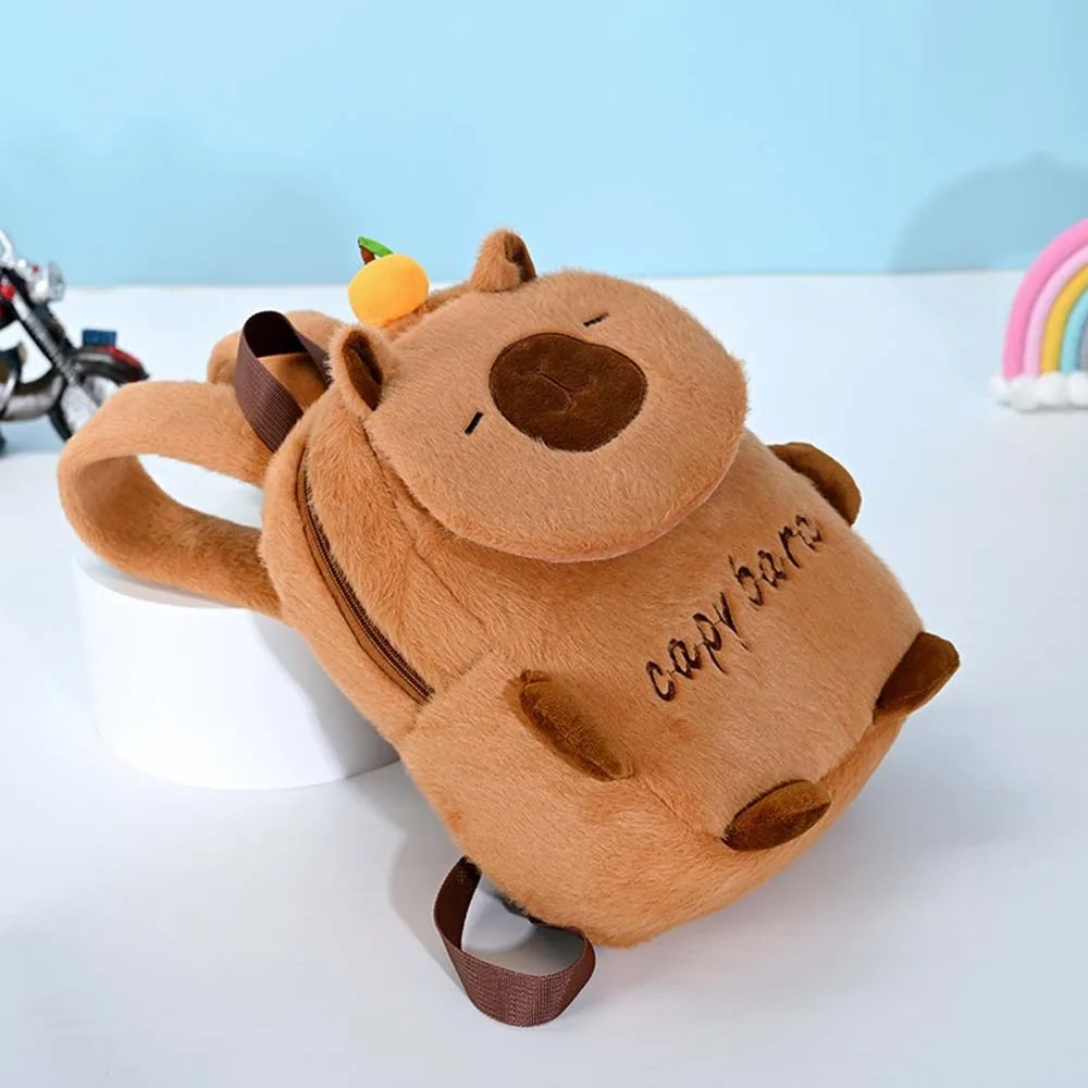 Sac à dos en peluche Capybara épais brodé, léger, Animal de dessin animé, sac de jour en fourrure douce, sac d'école de grande capacité pour garçons