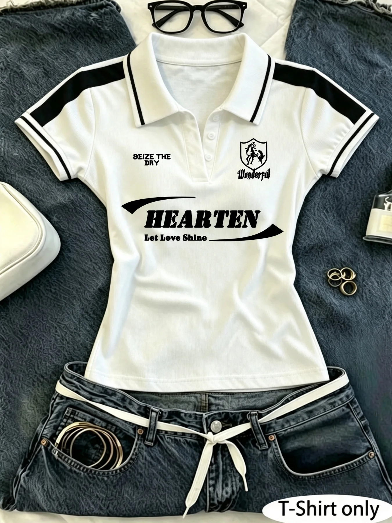 Golf Equipment Logo - Polo contrasté pour femme, haut slim