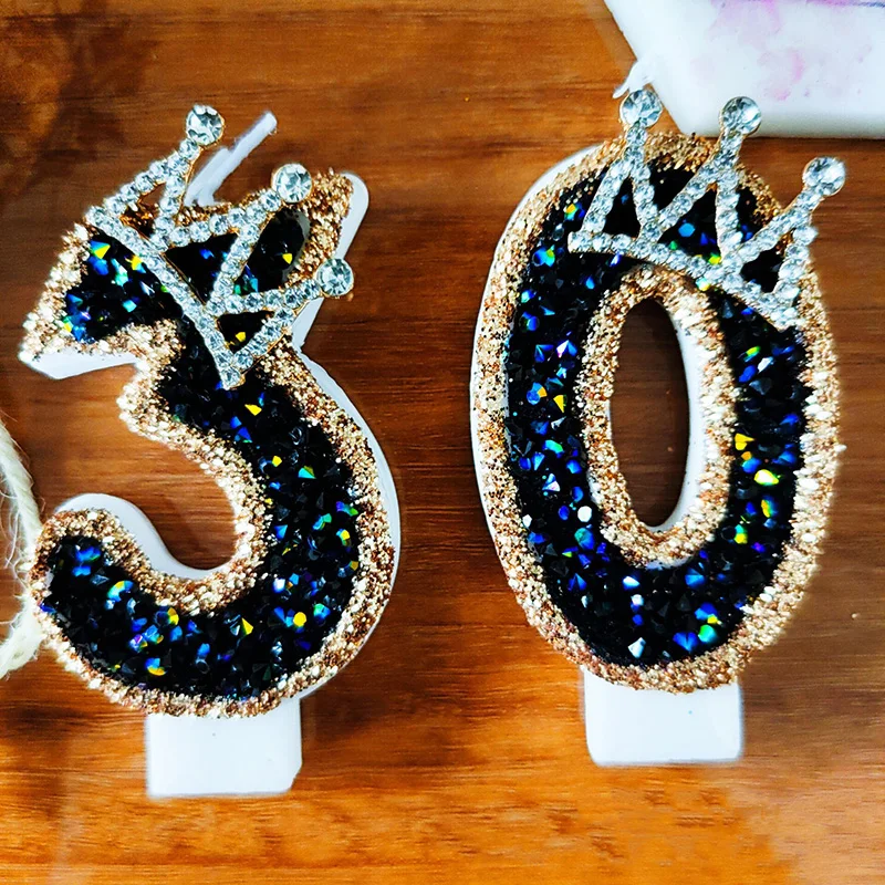 

Luxury Black Diamond Crown Birthday Number Candle Pin Cake Candle Favor Cake Dessert Decoration Party Wedding Supplies 2023 New