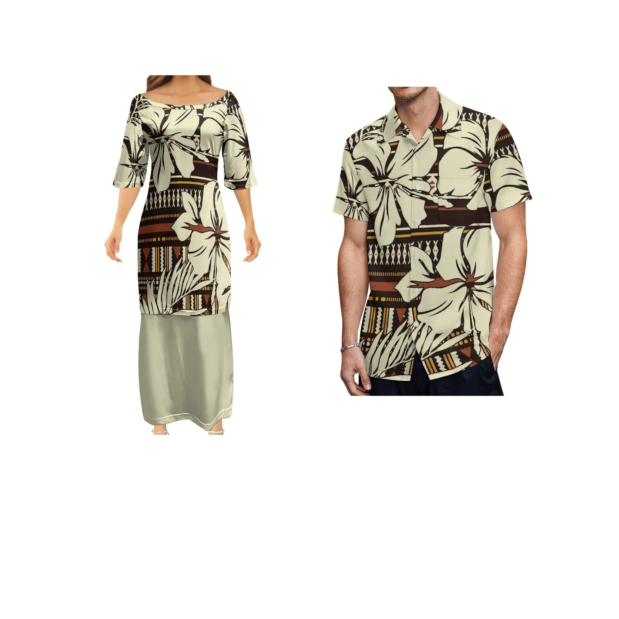Custom Pattern Fashion Women Club Bodycon Dresses Samoan Puletasi Polynesian Traditional Tribal New Design Dress 2 piece set