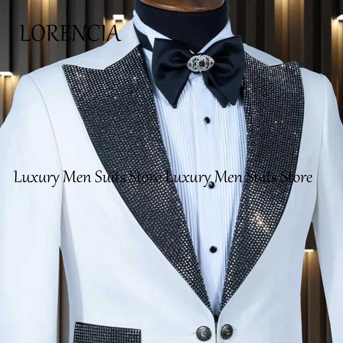 Customized Formal Embroidered Stone Tuxedo Shiny Beaded Men Suits 3 Pieces Sets Male Dinner Party Prom Blazers Slim Fit Groom