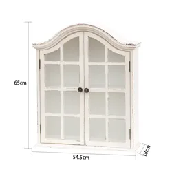 Vintage Distressed Wall Display Cabinet, Farmhouse Wood Glass Door Shelf, Rustic Cottage Garden Wall Storage Decor