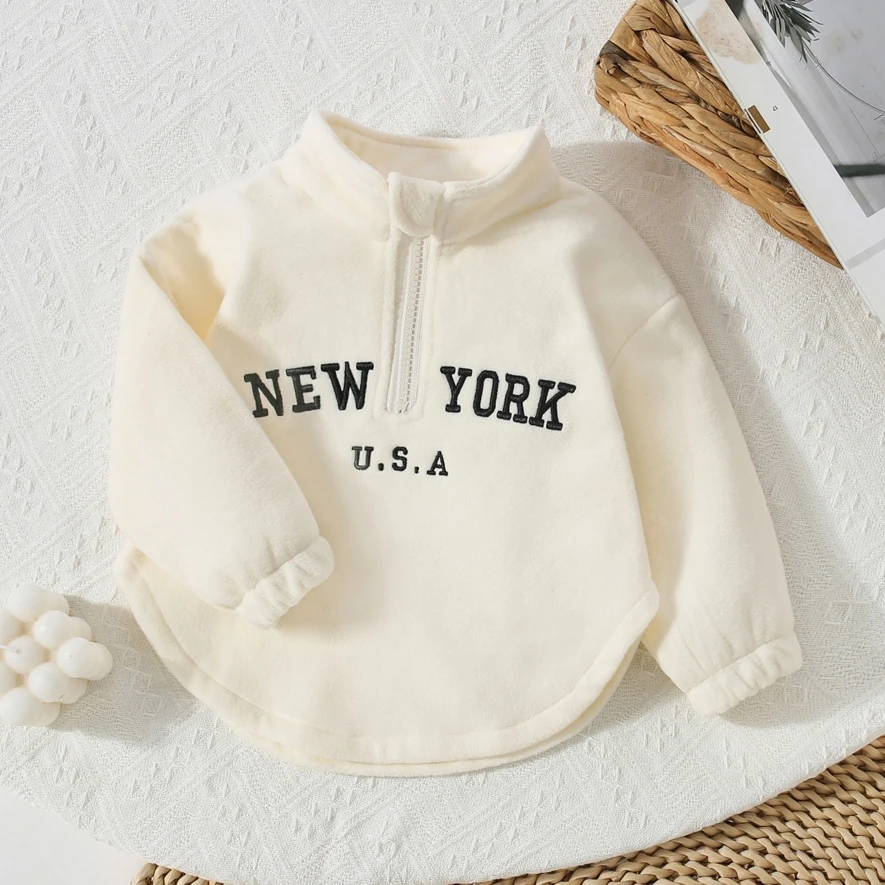 

Baby Girl Long Sleeved Zipper Sweatshirt Baby Girl Letter Embroidered Sports Sweatshirt Kids Clothes
