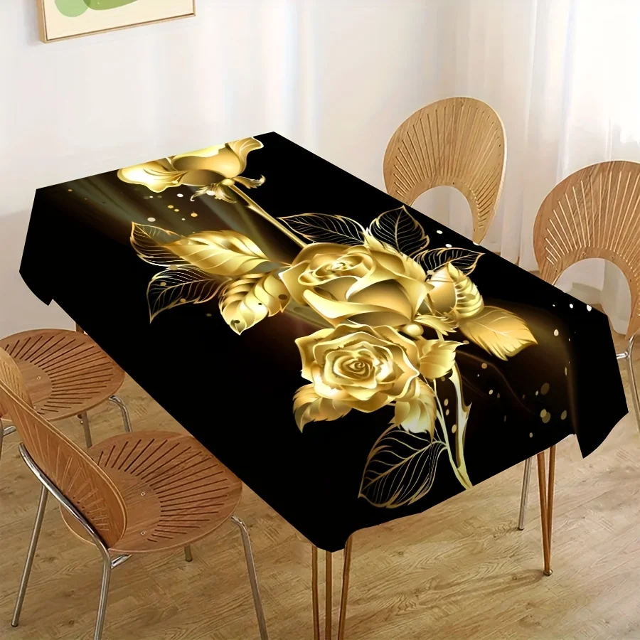 Elegant Gold Floral Tablecloth Waterproof Dining Table Cover for Home Party Decor Luxury Centerpiece