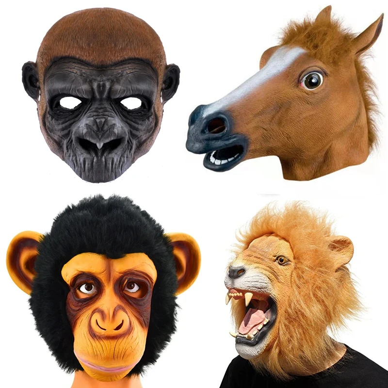 Novità Lubber Latex Animal Head Mask Monkey Chimp Dog Head Mask Halloween Party Costume Masquerade Dressing Up Cosplay