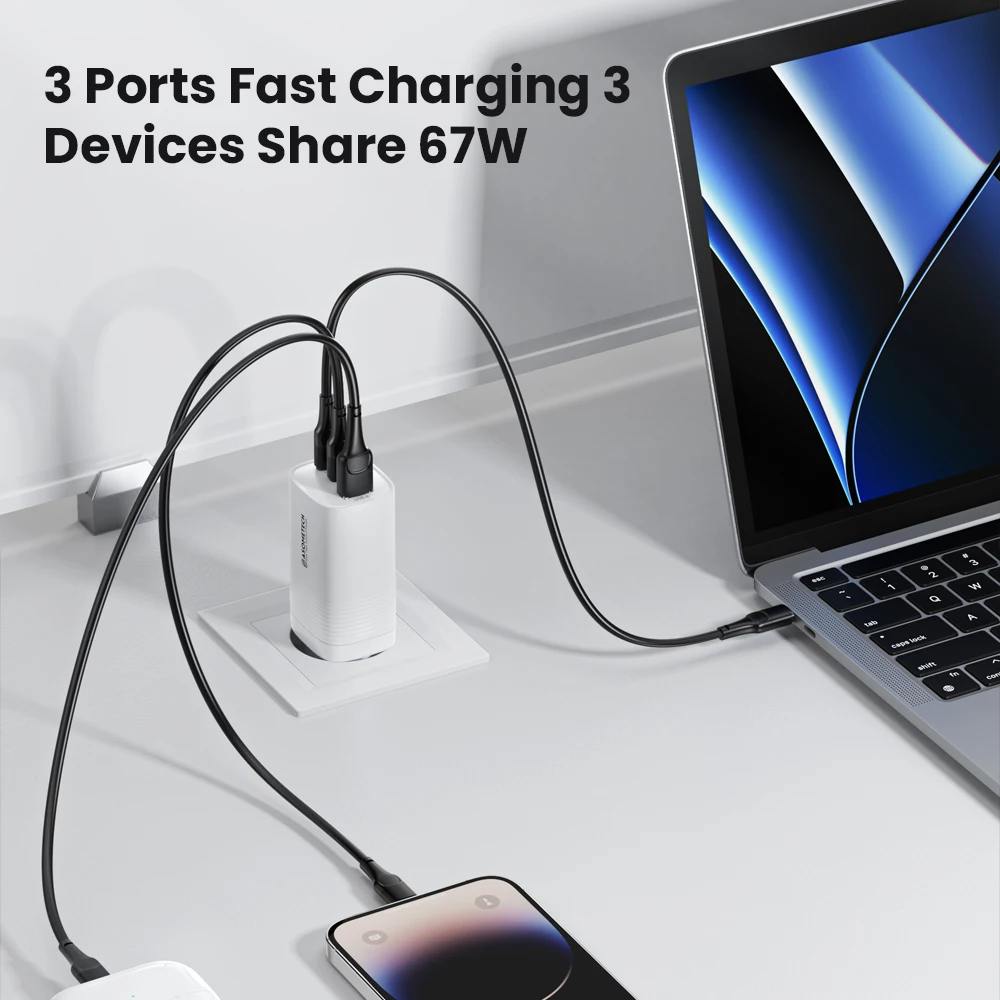 67W GaN USB Type C Charger 45W PPS PD 3.0 QC 3.0 Portable Quick Charger For iPhone 15 14 Pro Samsung Macbook Laptop Tablet Ultra