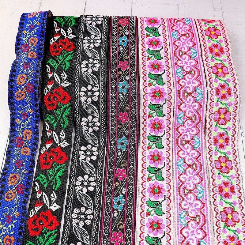 Flower Jacquard Webbing Ribbon, Ethnic Trim, Embroidered Lace, DIY Garment Curtain, Sewing Accessories, Farbic, 5m