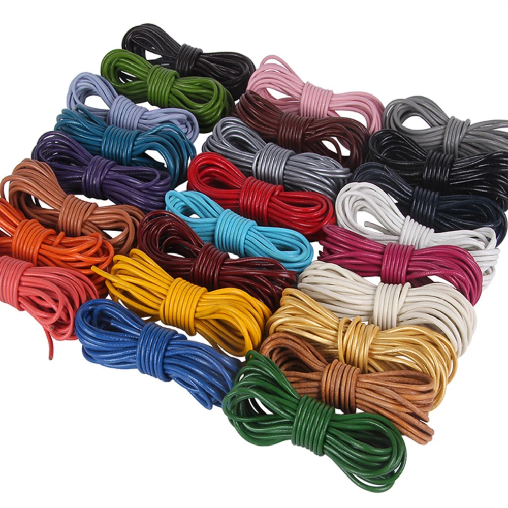 5 Meters Genuine Round Leather Jewelry Cord String 20 Colors 1.5/2/3mm Lace Rope Diy Necklace Bracelet Accessories Finding