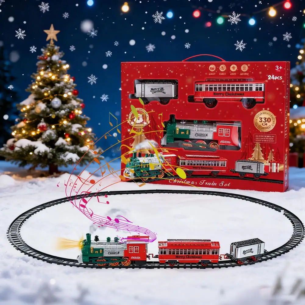 クリスマス電動鉄道玩具 クリスマス音楽ミニトレイン ライトとサウンド付き 鉄道線路セット 機関車エンジン キッズトレイン玩具