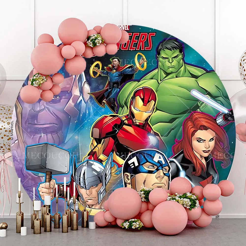 Marvel Avengers Round Background Custom Superhero Boy Birthday Party Cake Decoration Poster Baby Shower Photo Studio Photo Props