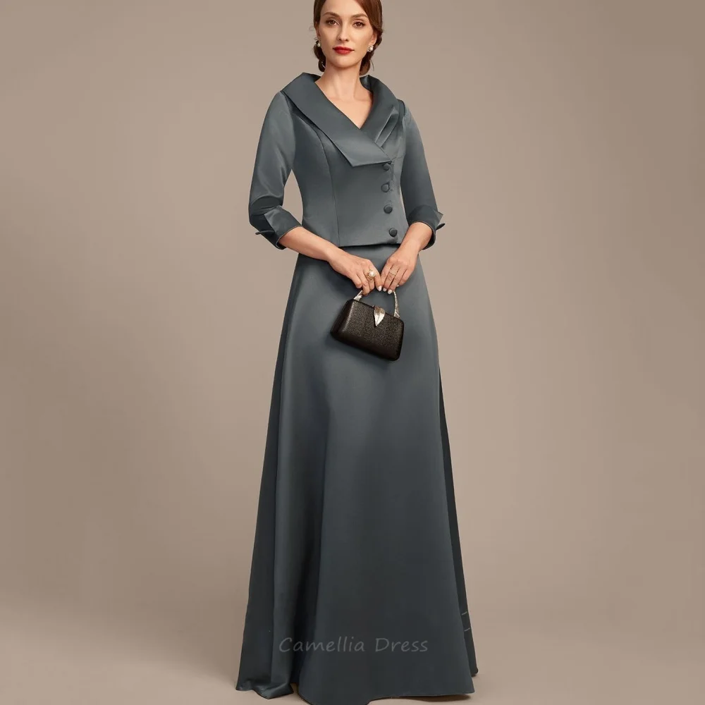 Vestido para madre de la novia, vestido Formal personalizado con cuello en V para invitados, vestido elegante con botones de línea A, vestido de fiesta de boda, vestido invitada boda