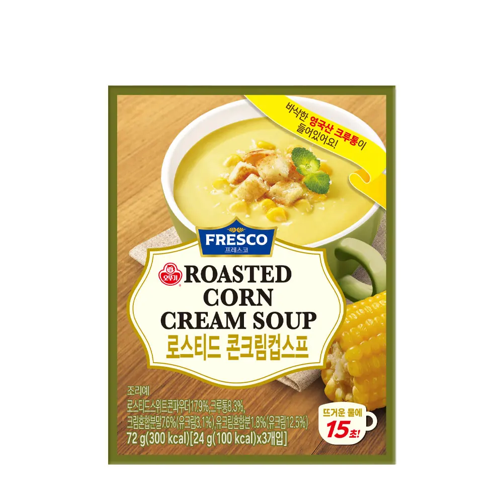Sopa de taza de crema de maíz asada Ottogi Fresco 72g (24g X 3) Croissant de comida instantánea italiana