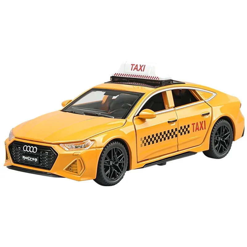 Diecast 1/32 Audi RS7 Taxi Modello di Auto Con Suono Luce Pullback Casting Giocattoli In Metallo Veicoli Per Bambini Ragazzi Regalo Collective VoitureFash
