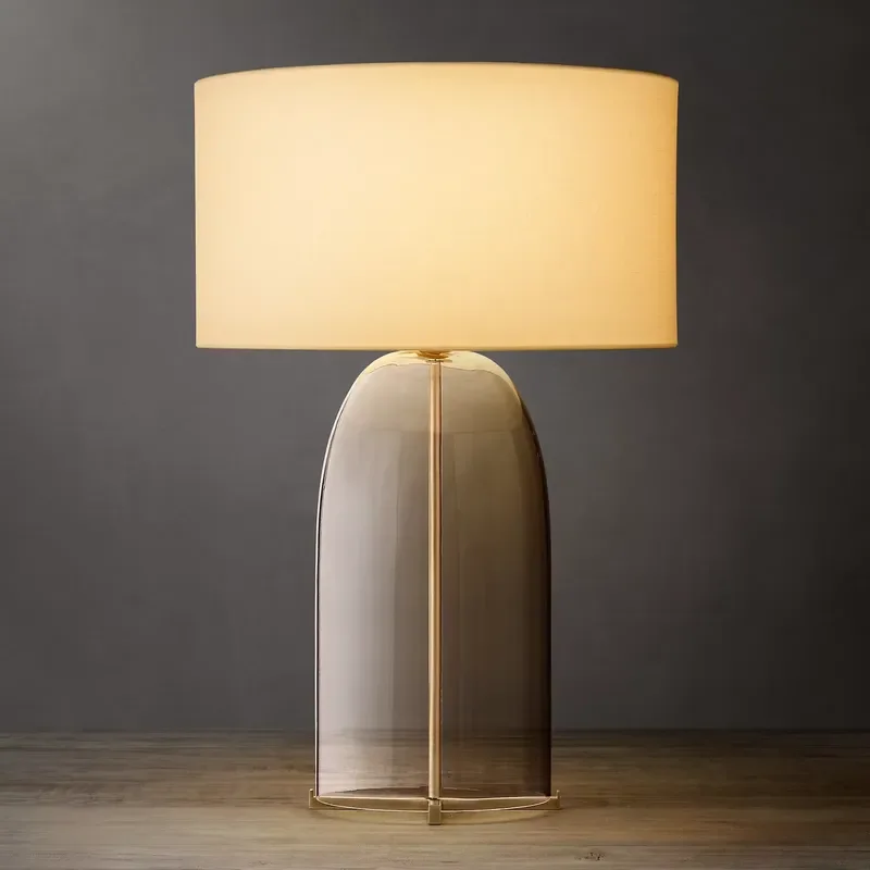 Modern Simple Glass Table Lamp with Eco Friendly Linen Shade for Bedroom Home Decor Lighting Fixture Nightstand Desk Light