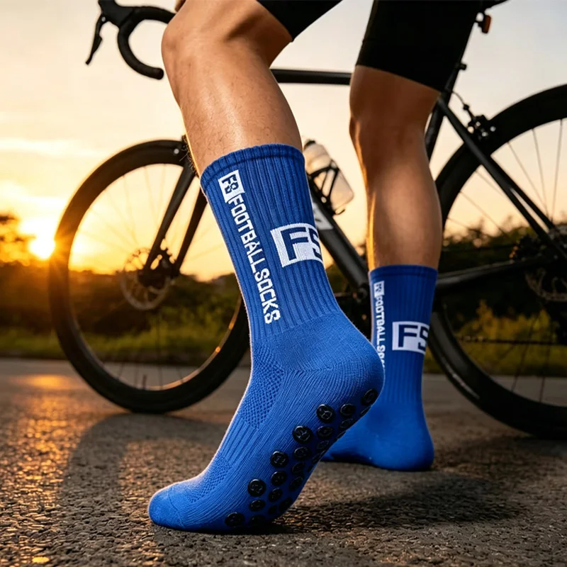 1 Pair Grippy Sports Crew Socks Stylish FS Logo Breathable Non Slip Mid Calf Socks for Football Biking Daily Workout Men Women view 5