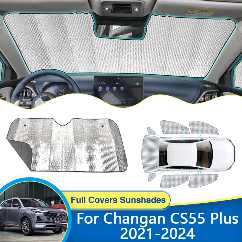 

Для Changan CS55 Plus 2021 2022 2023 2024, полные чехлы, солнцезащитные козырьки, автомобильный козырек от солнца, УФ-защита, аксессуары для лобовых стекол