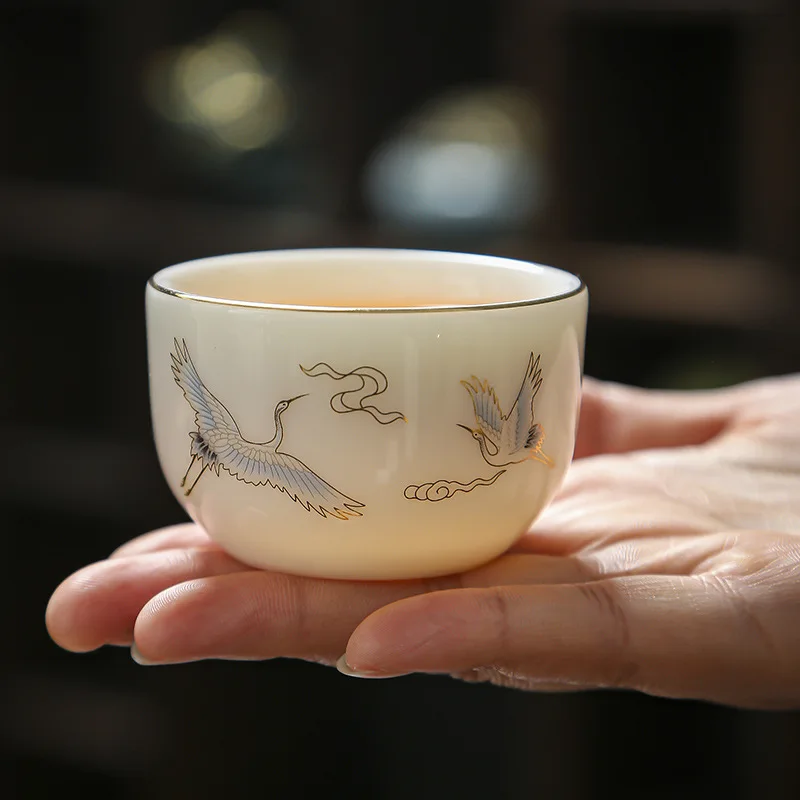 

Mutton Fat Jade White Porcelain Teacup Exquisite Handmade Master Cup Ceramic Individual Single Cup Chinese Tea Accessories