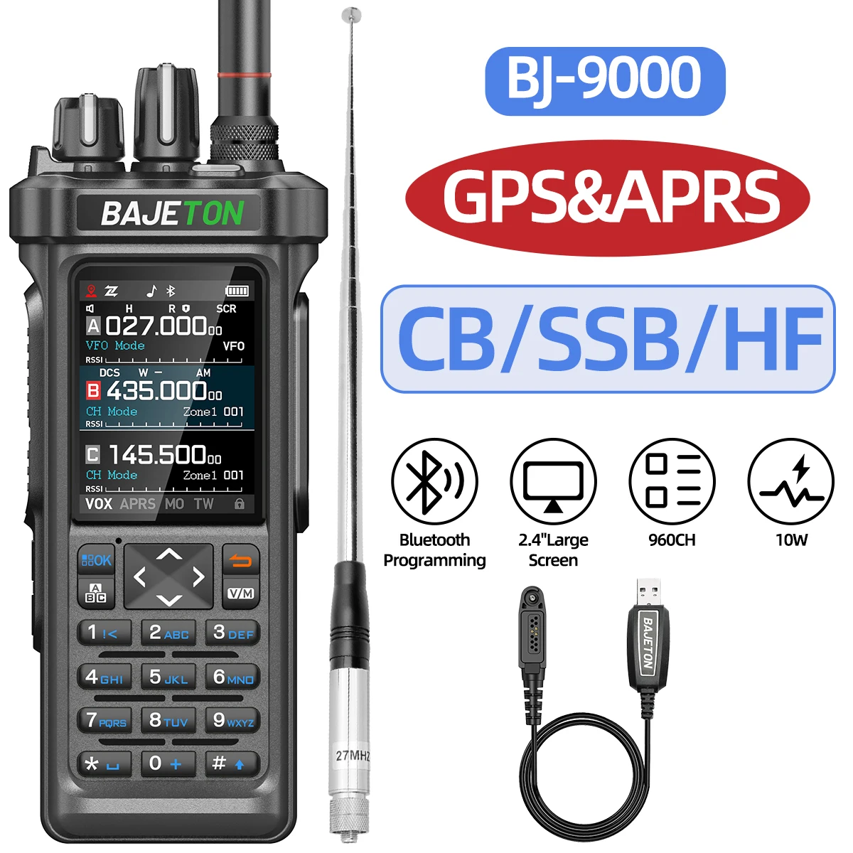 BAJETON BJ-9000 GPS APRSトランシーバー CB 27Mhz送受信機 SW MW LW