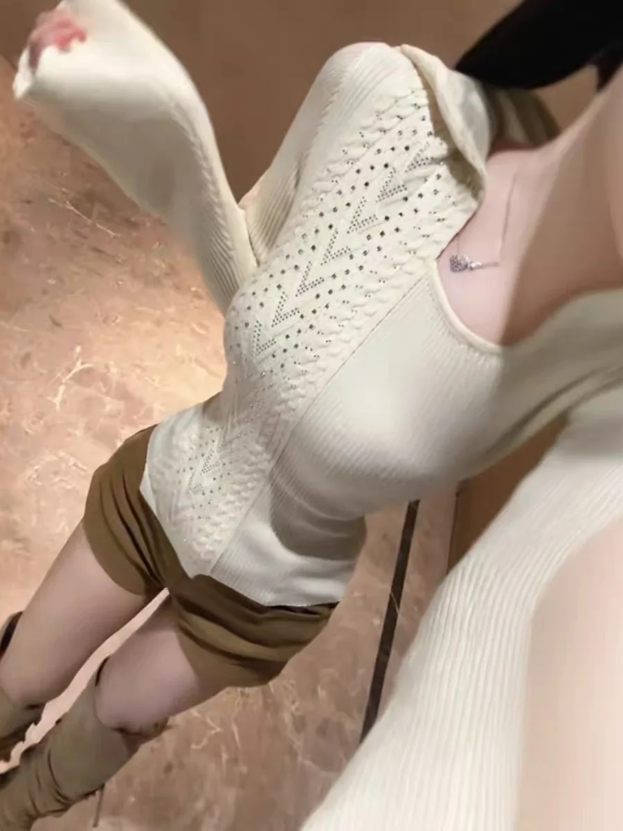 

Chic Korean Sle Women's Long Sve Knitted Slim Fit Base irt Unique oulder Design Spring Faion Inner Wear Ci Walk