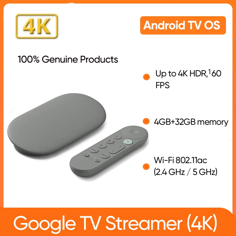 Reproductor de Google TV (4K) compatible con resolución 4K, tecnología HDR y Dolby Vision, dispositivos inteligentes para el hogar, cargador estadounidense