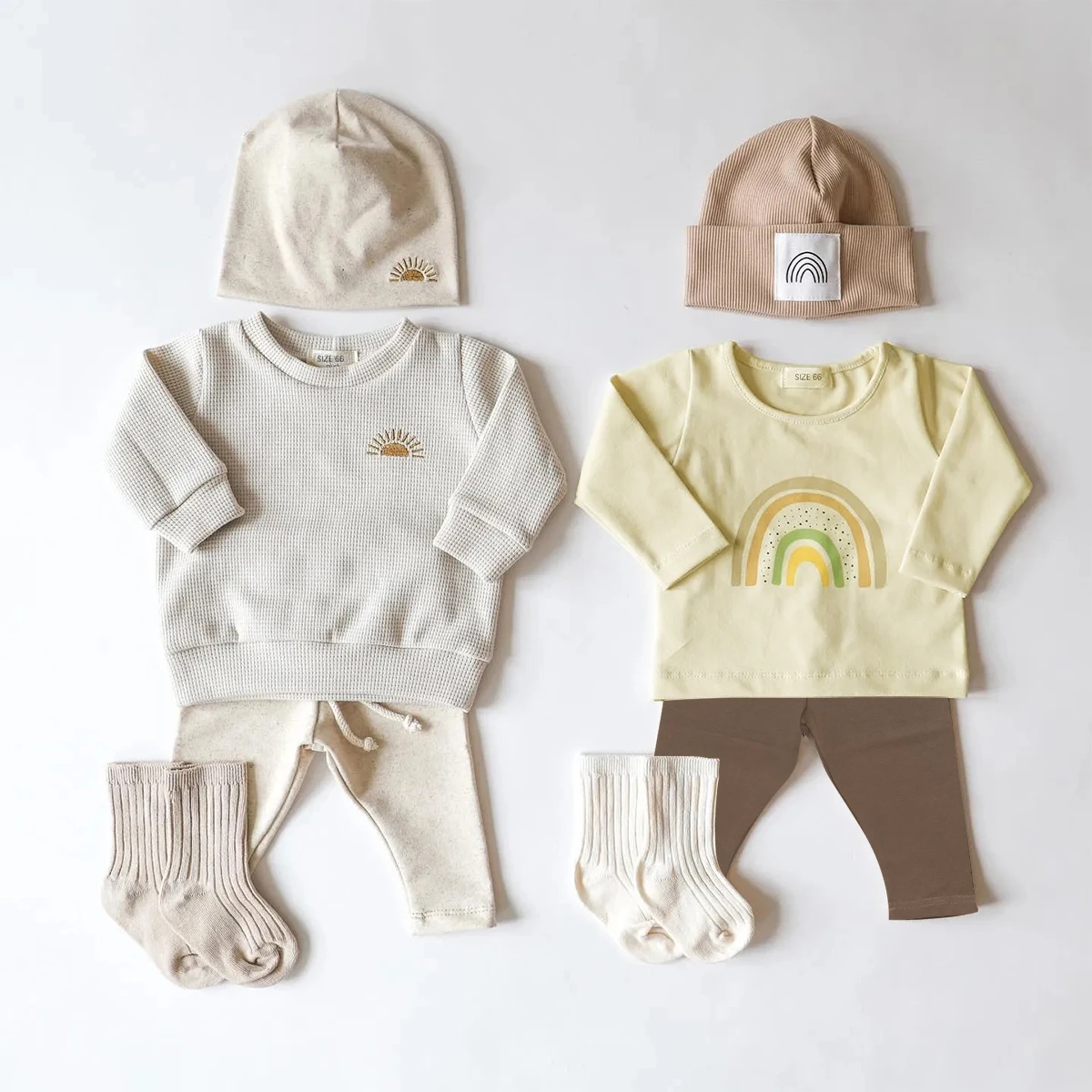 INS Infant Baby Boy Girl Clothes Set Long Sleeve Colored Cotton Rainbow Shirt+Spring Leggings Pant Newborn Boy Outfits Autumn