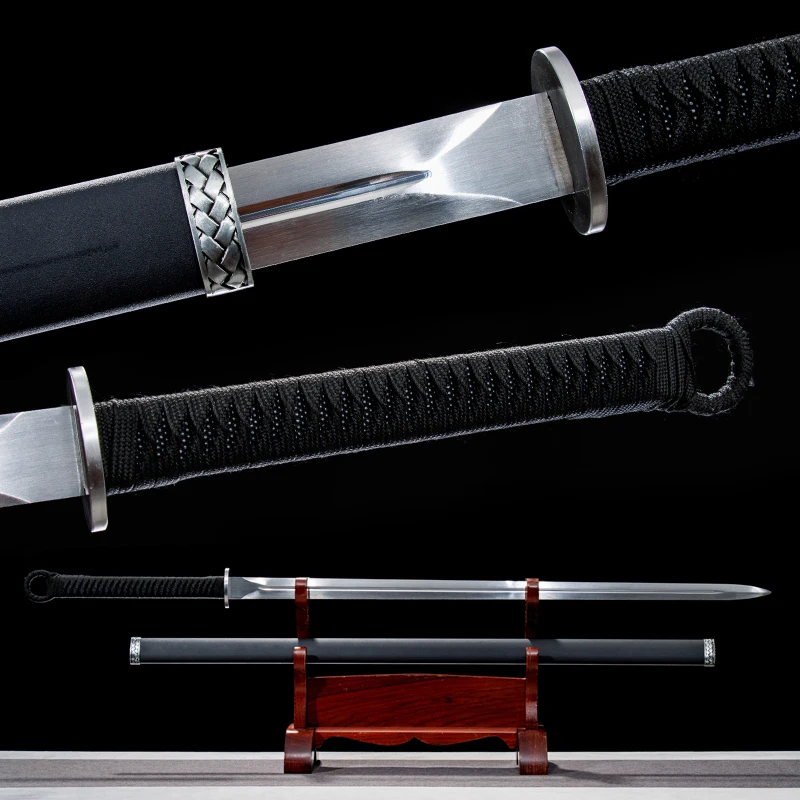 Chinese Tang Jian High Manganese Steel Blade Real Full Size Sharp Ready Training Black Samurai Sword Battle Katana Home Decor