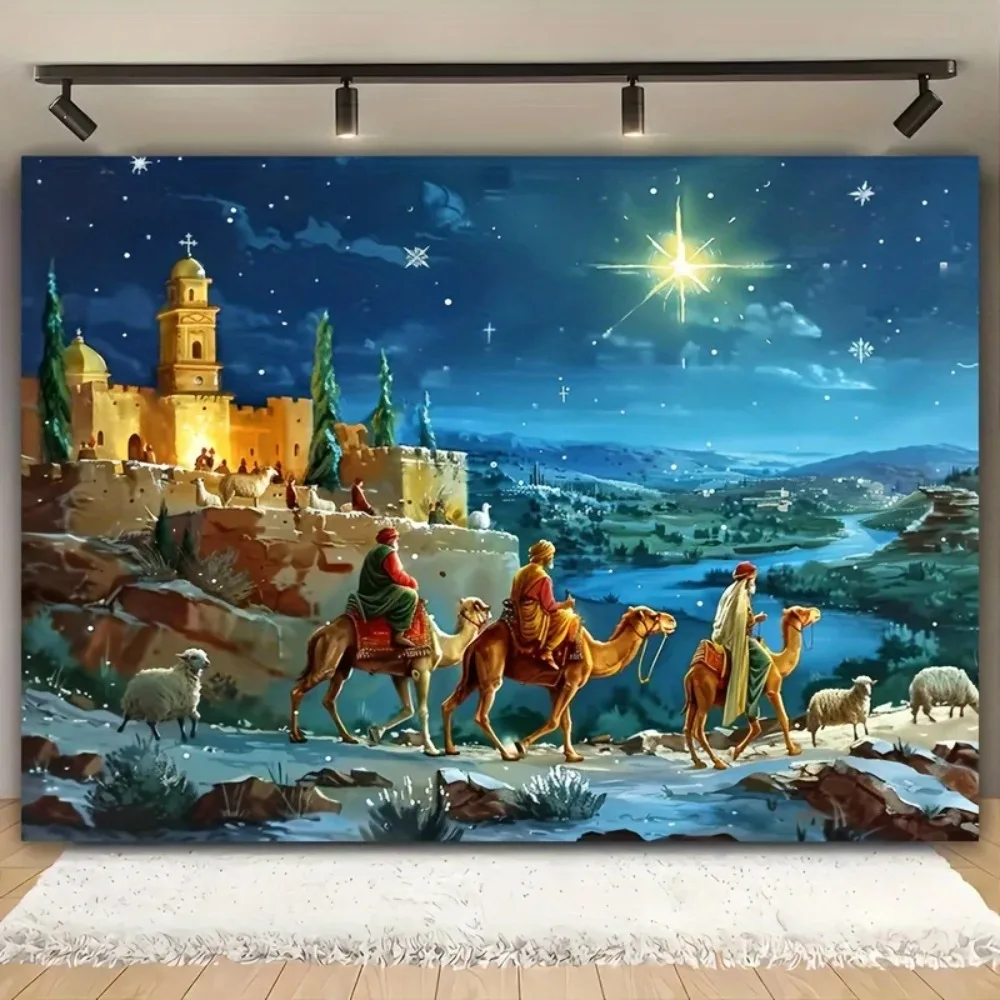 Happy Winter Weihnachten Hintergrund Stoff Cartoon Schaf Geburt Szene geeignet für Wohnzimmer Outdoor Dekoration Live Photo Booth