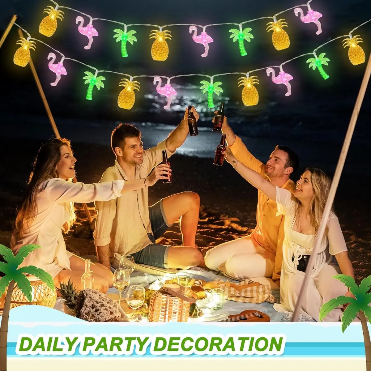 1PC 10/20 LED Flamingo Pineapple Palm Tree String Lights Battery Operated Tropical Beach Hawaiian Fairy Atmosphere Lights image 5