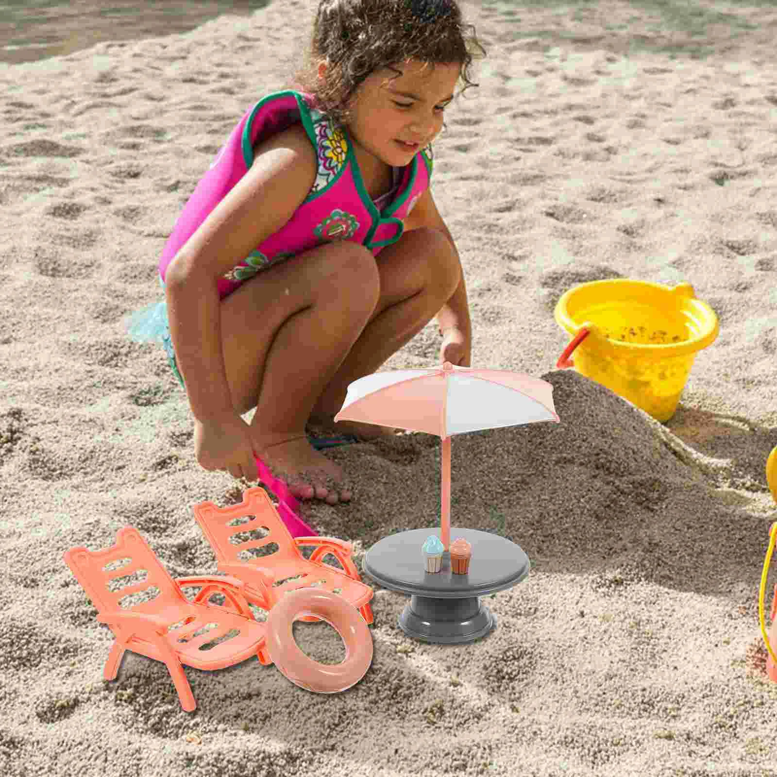 1 pezzo set di ombrelloni per sedia realistico ABS mini accessorio da spiaggia mobili per casa delle bambole decorazione realistica modello di sedia da spiaggia simulata