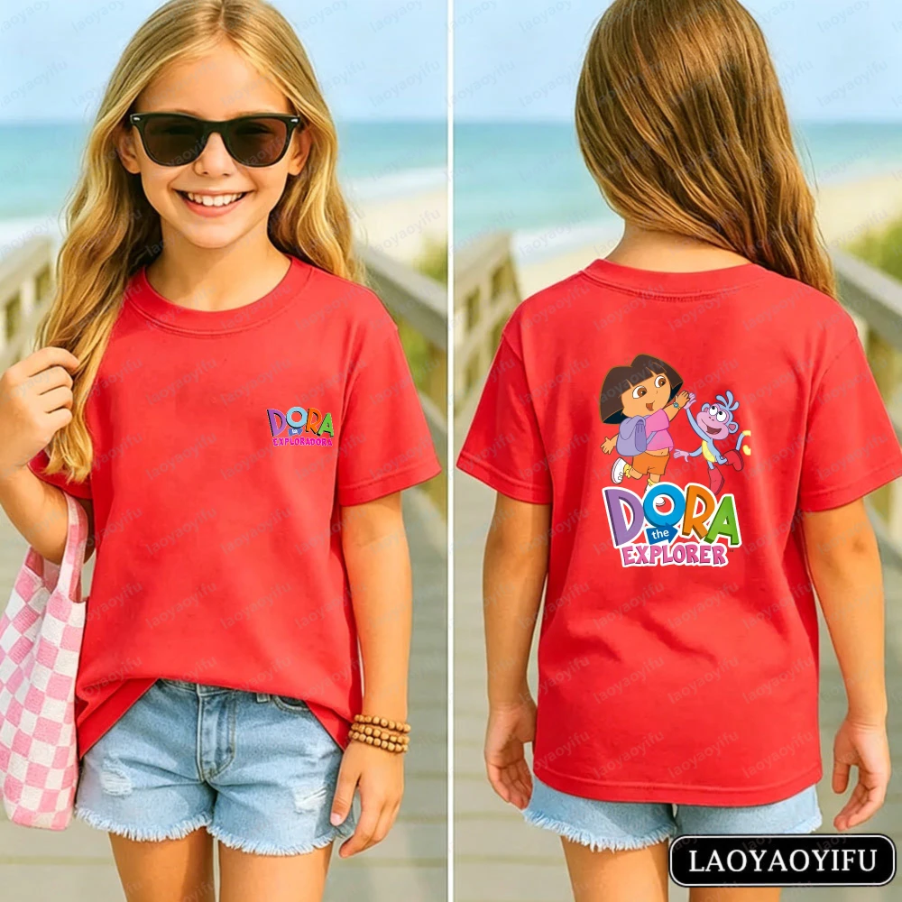 Vibrant Dora Time To Play Kids T-Shirt Soft Cotton Dora The Explorer Casual Tee Girl Fashion Classic Children's Cartoon Apparel