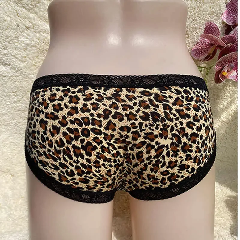 Leopard Print Camel Toe Control Panty Hiding Gaff Underwear Crossdresser Transgender Sissy Lace Panties Shemale Ladyboy Briefs