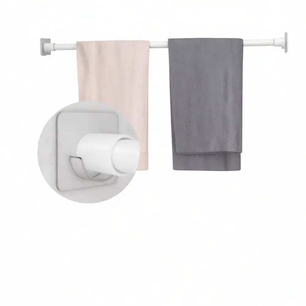 No Drill Curtain Rod Holder Adhesive Support Bracket Wall Mount For Telescopic Pole Shower Curtain Bathroom Organizer