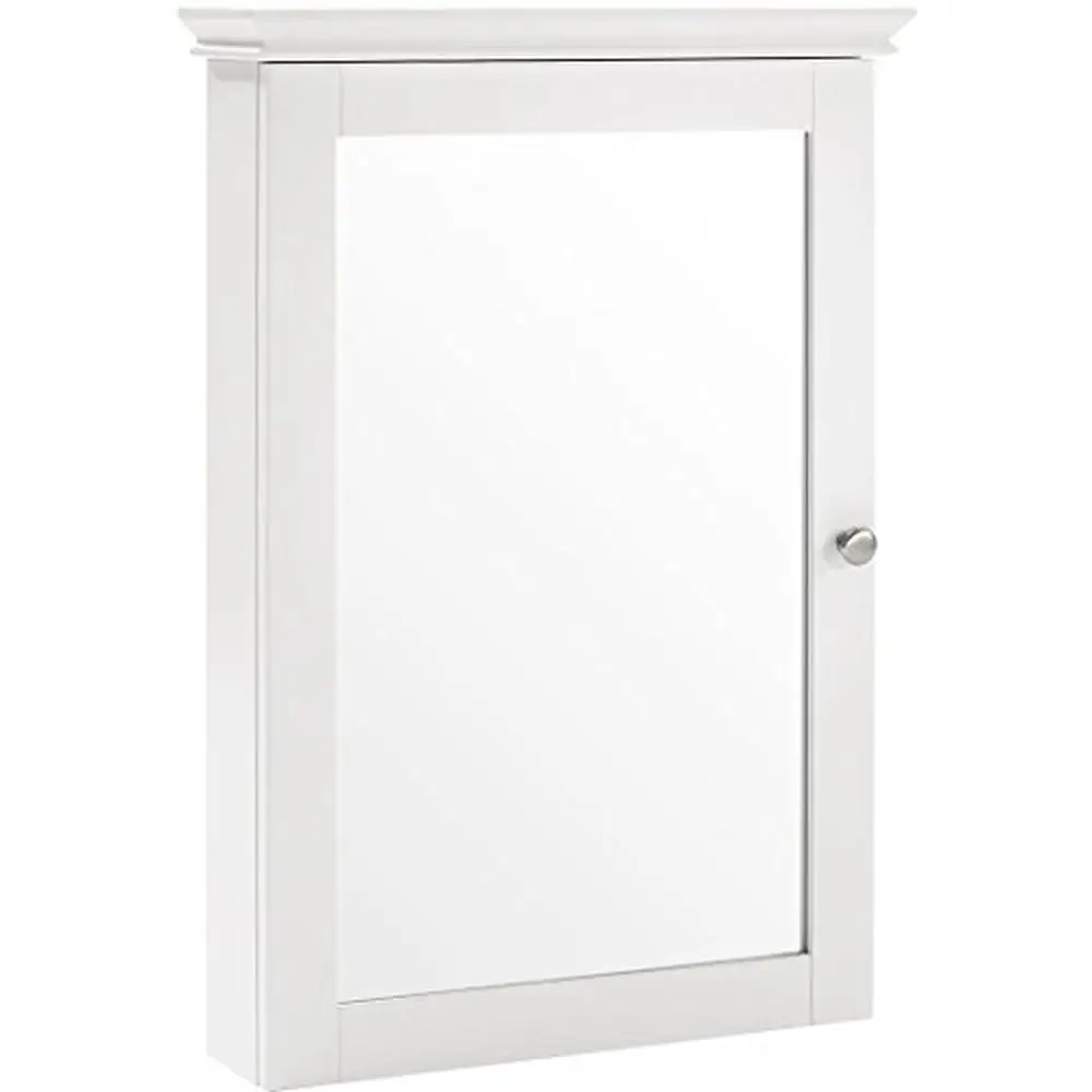 Mirrored Wall Cabinet Bathroom Storage White Wood Veneer Genuine Metal Hardware Hardwood Mountable One Door Rectangular Shape