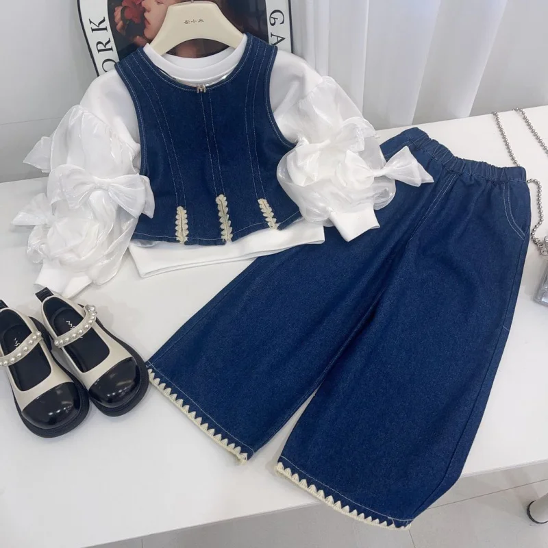 

Girls' Spring and Autumn Suit2024New Baby Girl Fashionable Stylish Fashion Clothes Children's Denim Vest Skirt