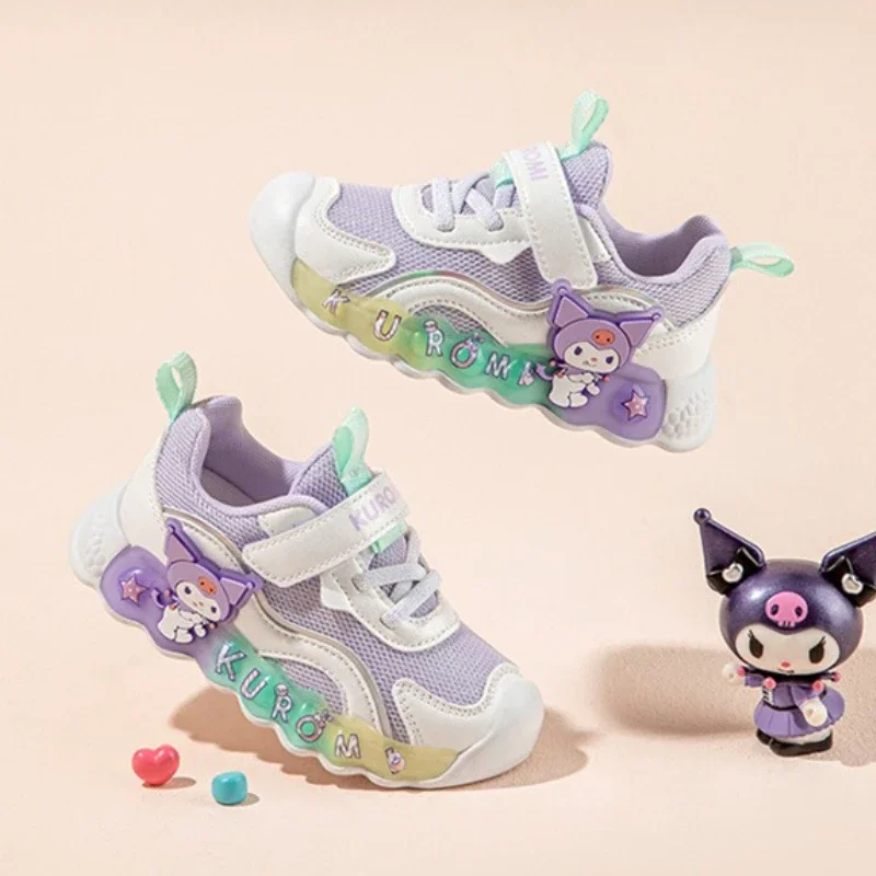 

Kuromi Series Sanrio, брендовая модная повседневная детская спортивная обувь на плоском каблуке с круглой головкой на липучке для всех четырех сезонов