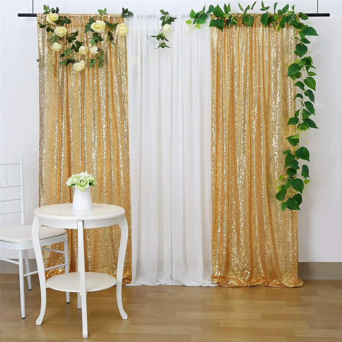 2PCS Gold Sequin Party Backdrop Curtain Panels Stage for Wedding Birthday Wall Decor Glitter Drapes Sparkle Background Drapes view 6