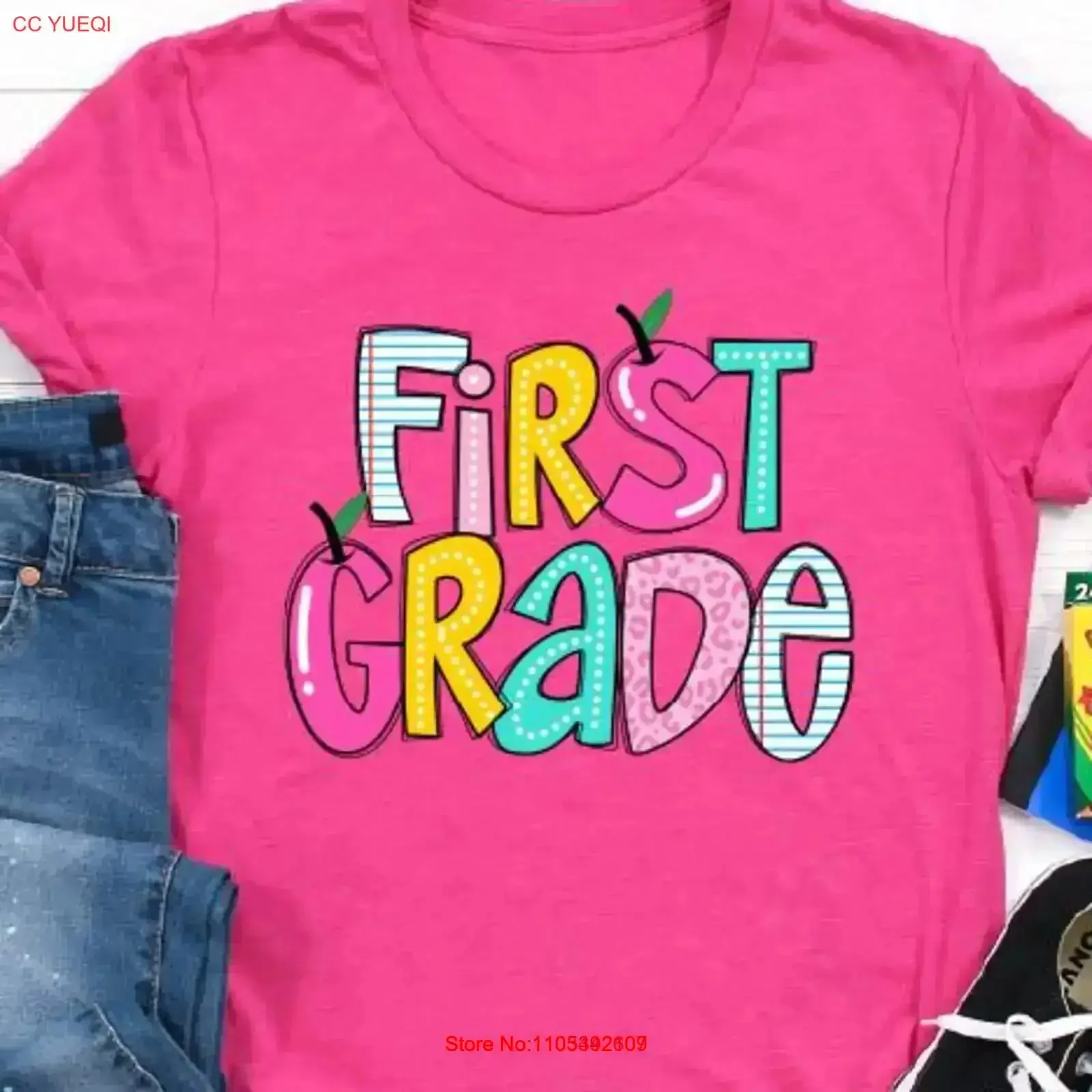 First Grade Back To School T-Shirt für Lehrer, Vintage-Stil, gewaschen, lässig, grafisch, bequem, leicht modisch, stilvoll, vielseitig