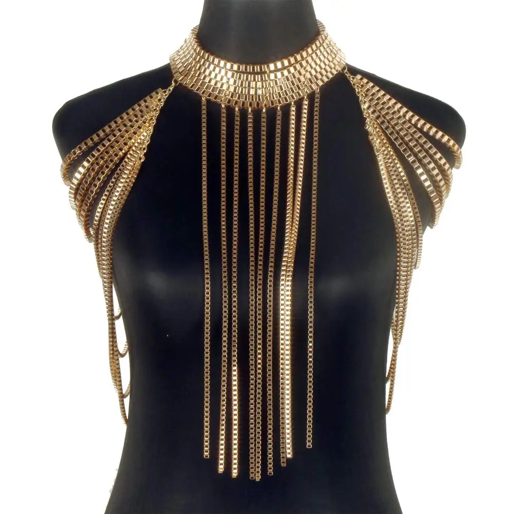 CHRAN Gold Metal Necklace Shoulder Chain Harness Decor Body Chain Jewellry For Women