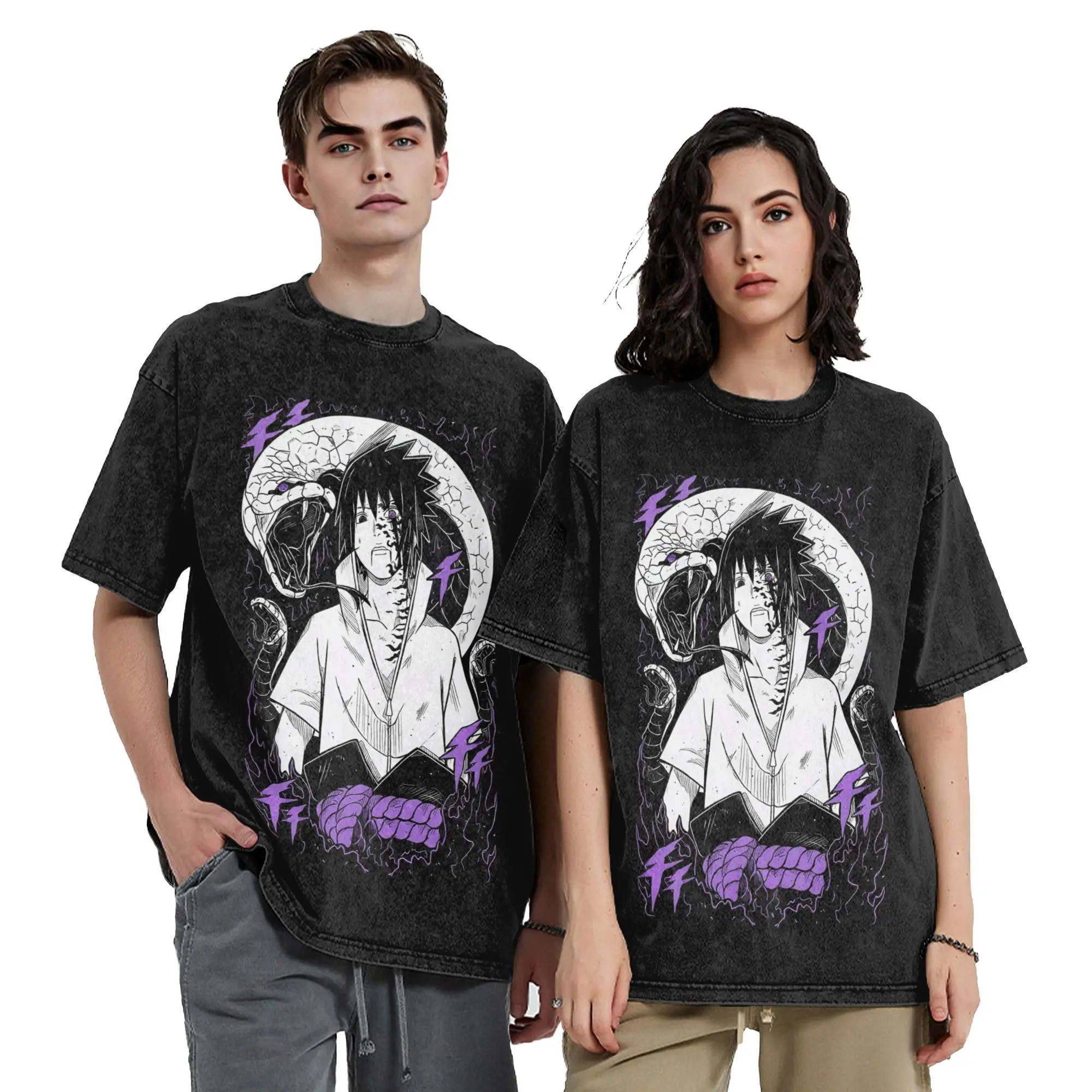 The Cursed Power of Forbidden Eyes Narutoes Anime T Shirts Hip Hop Washed  Street T-Shirt Vintage Men Tops Streetwear Summer