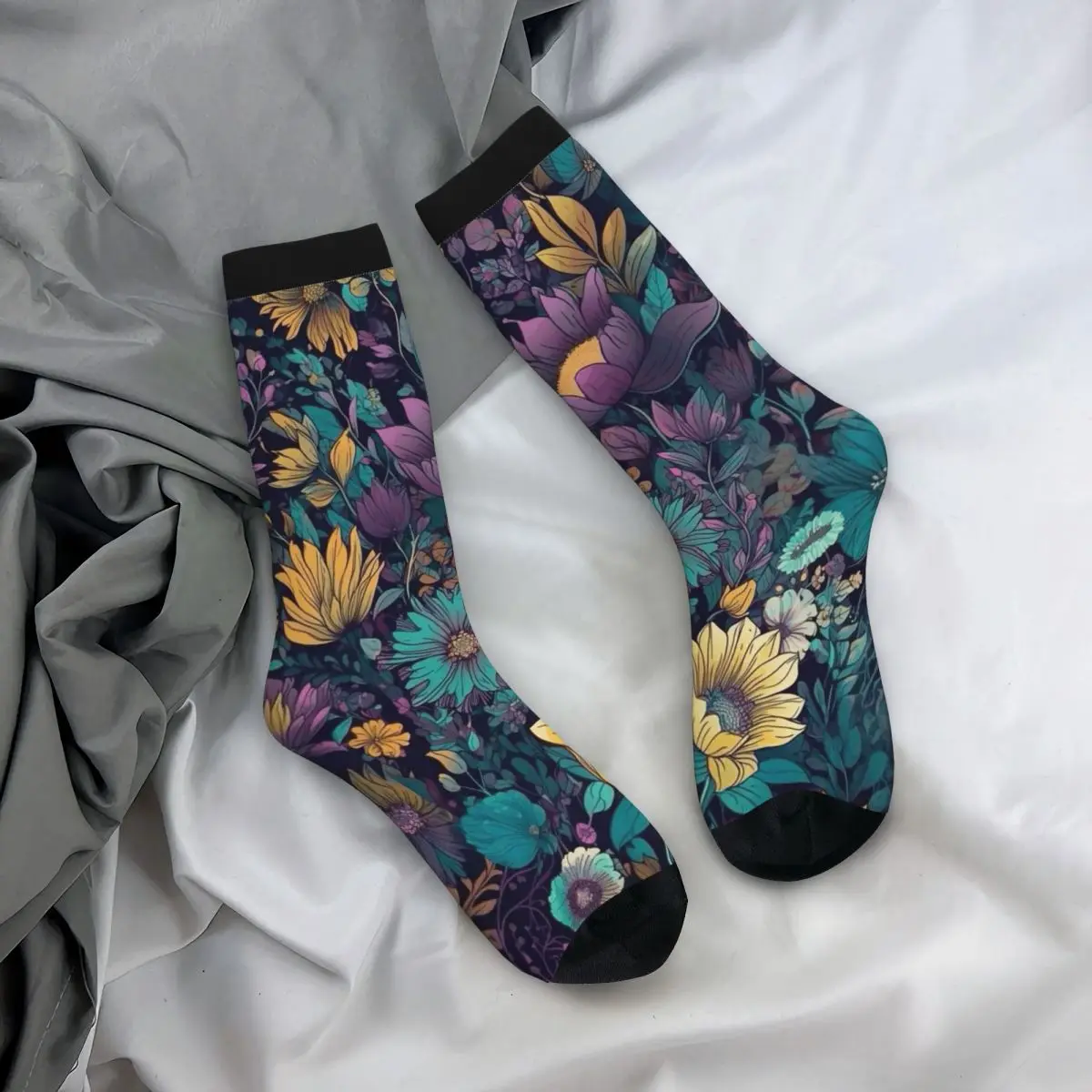 

All Seasons Crew Stockings Art Retro Flowers Socks Casual Long Socks Accessories for Men Women Christmas Gifts