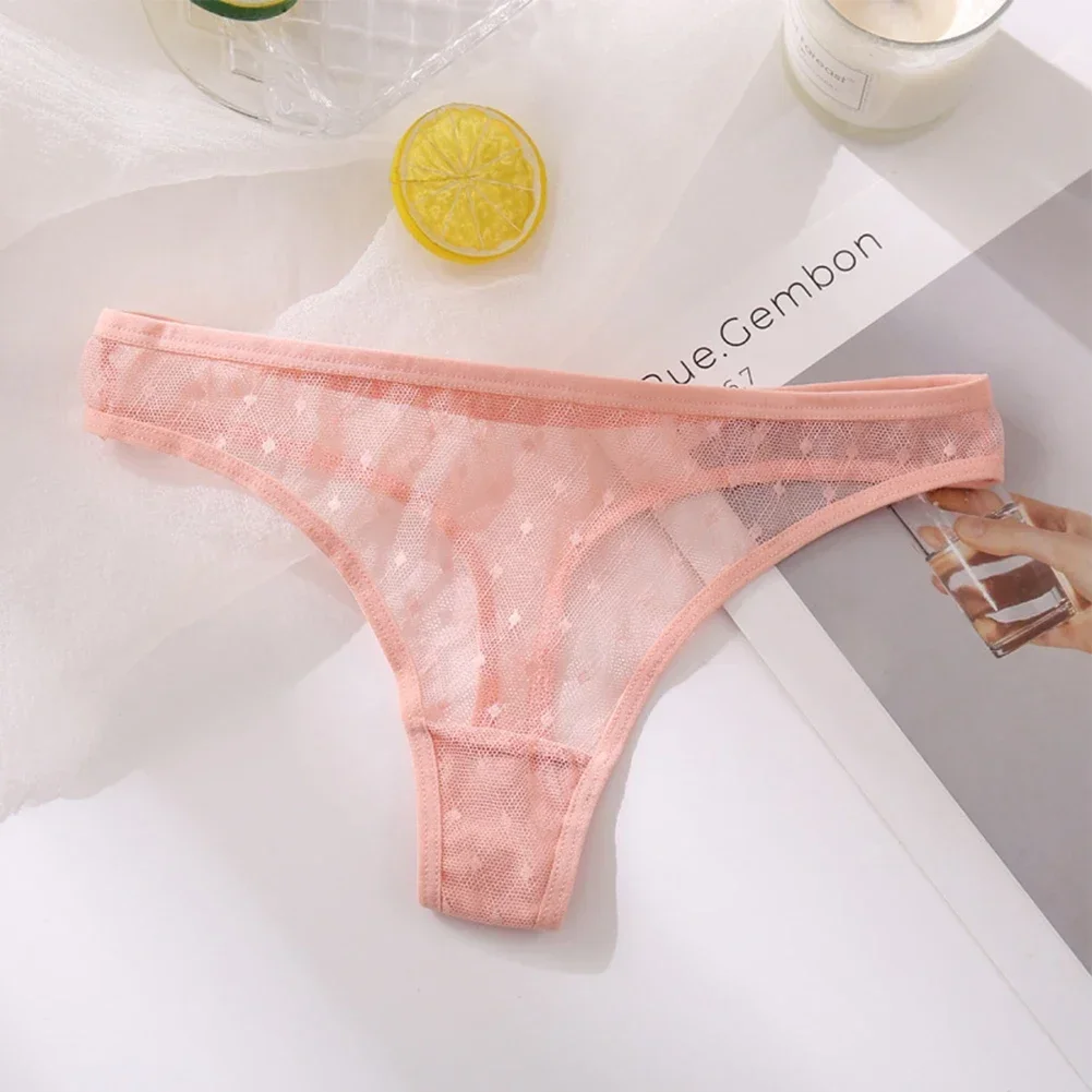 Womens Sexy Hollow Out Mesh Transparent Breathable Low Rise Panties Sheer Thong Underwear T-back Briefs Solid Female Briefs