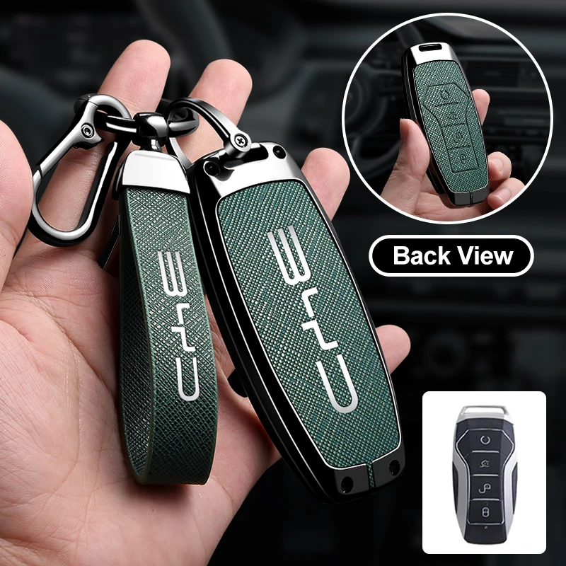 For BYD Seal Dolphin Song Plus Atto 3 Han EV Tang DM Qin Leather Car Key Case Cover Car Remote Keychain Metal Shell Accessories 6