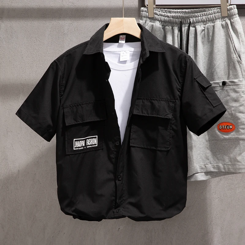 

Loose Casual Men's Short Sleeve Work Shirt Summer Fashion Brand American Retro High Street Jacket Cityboy Style Lightweight S...