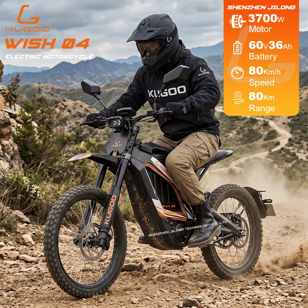 Whosale  04 Off Road Electric Motorcycle 80km/h 3700W 60V Electric Moped Electric Dirt Bike 24inch Tire