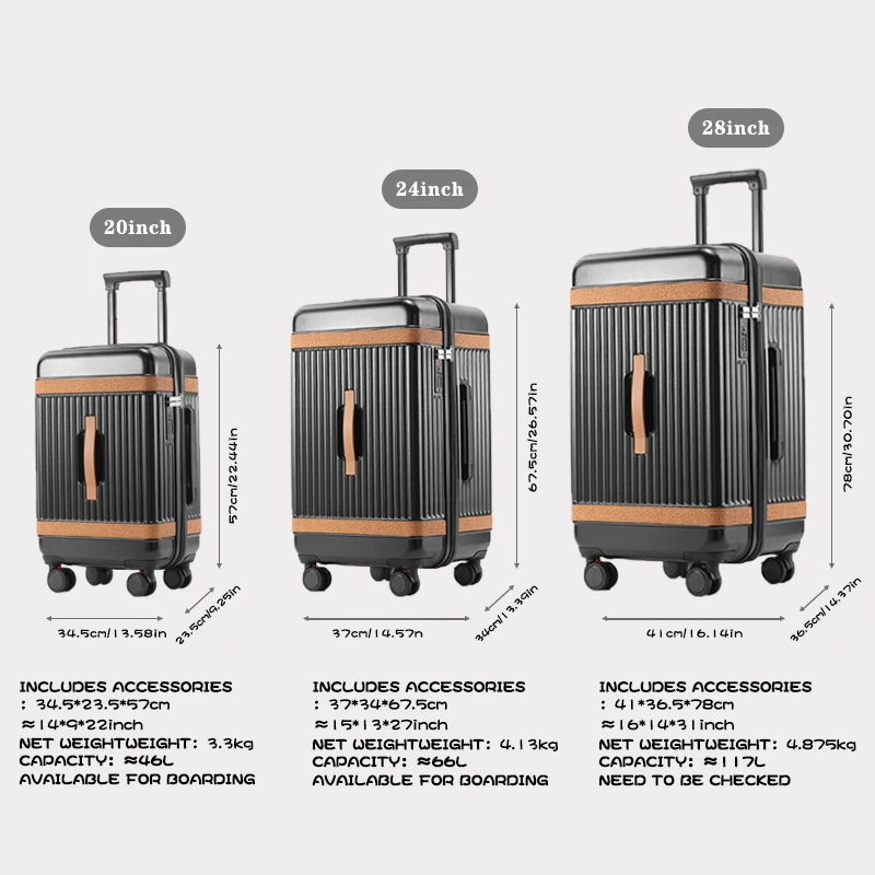 Zippered Large-Capacity Suitcase, Portable Multi-Functional Suitcase, USB Charging Interface, Rear Cup Holder Trolley Case