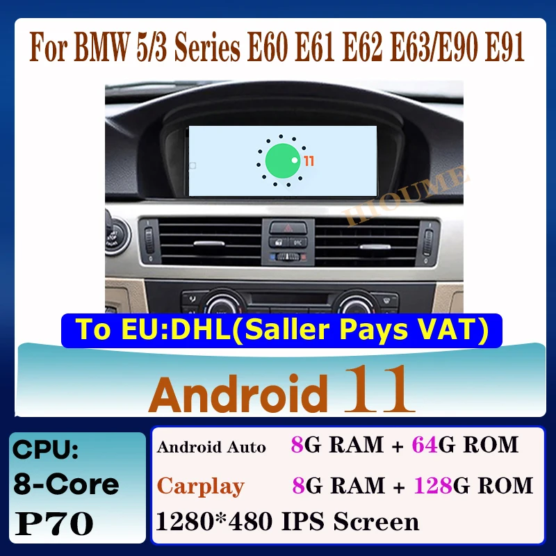 

8CORE Android 11 8+128G Car Multimedia Player GPS Radio for BMW 5 series E60 E61 E62 E63 3 series E90 E91 CCC/CIC with BT 4G LTE